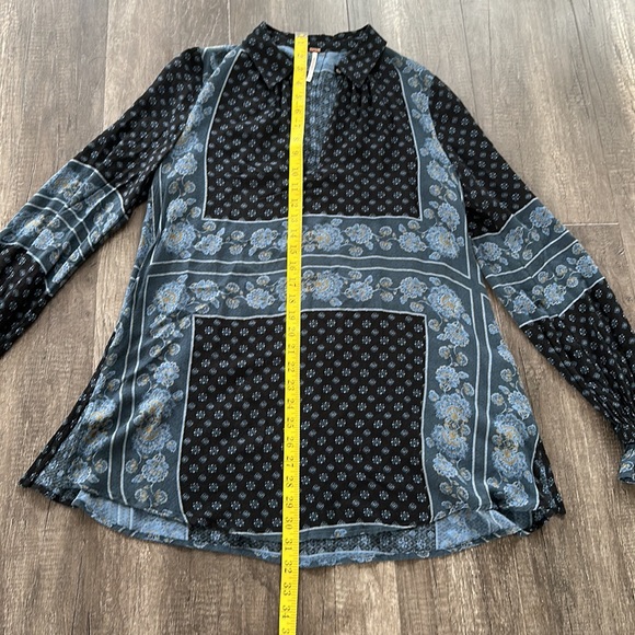 Free People blue floral boho tunic dress long sleeve size XS - Picture 13 of 16